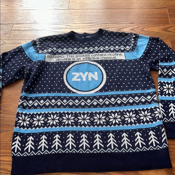 ZYN Pouches‎ Men's  x-Large Ugly Christmas Sweater Blue Cool Mint AUTHENTIC RARE - Picture 1 of 6